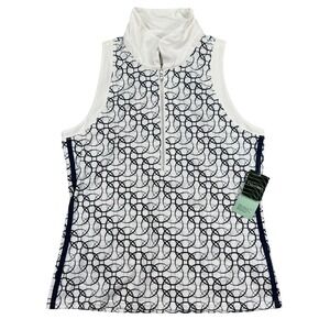 NEW Inphorm Tank Top Women's Large White Geometric Sleeveless 1/4 Zip Athletic